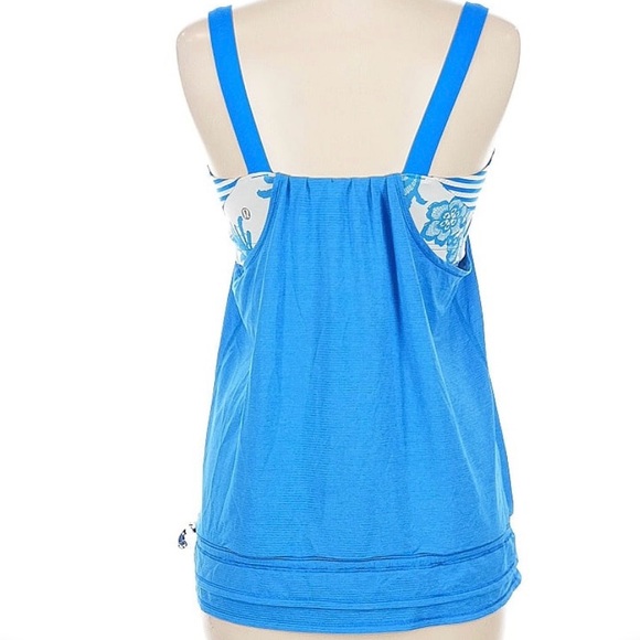 Lululemon Run Back On Track Tank Top Blue White Floral & Stripe Bra Cinch Size 8 - Picture 4 of 8